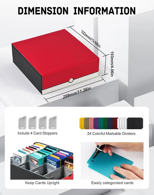 TINTEK Card Storage Box for MTG PTCG, Commander Deck Box Holds 3000+ Cards, Card Storage Case with 4 Stoppers, Card Organizer fo