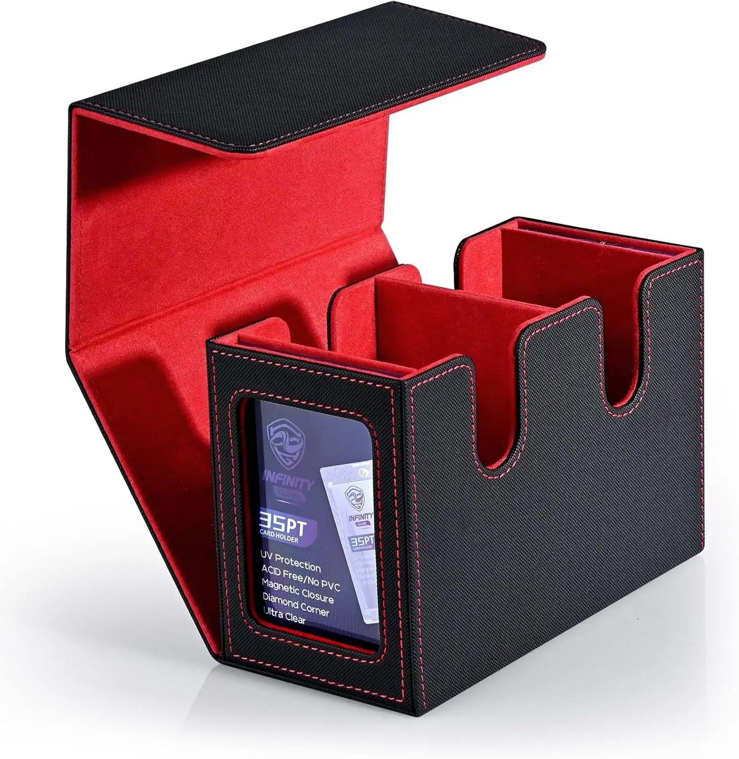 480+ Trading Card Deck Box with 2pcs Toploader Double Window Commander Display Organizer for MTG TCG CCG Tabletop Gaming Deck
