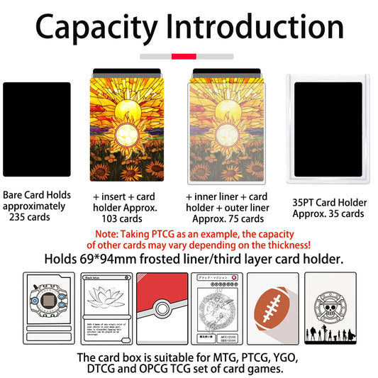 Cards Deck Box Fit For MTG Deck Box With 2 Card Dividers,2 Dice,Magic Commander Vertical Style Leather Trading Cards Storage Box