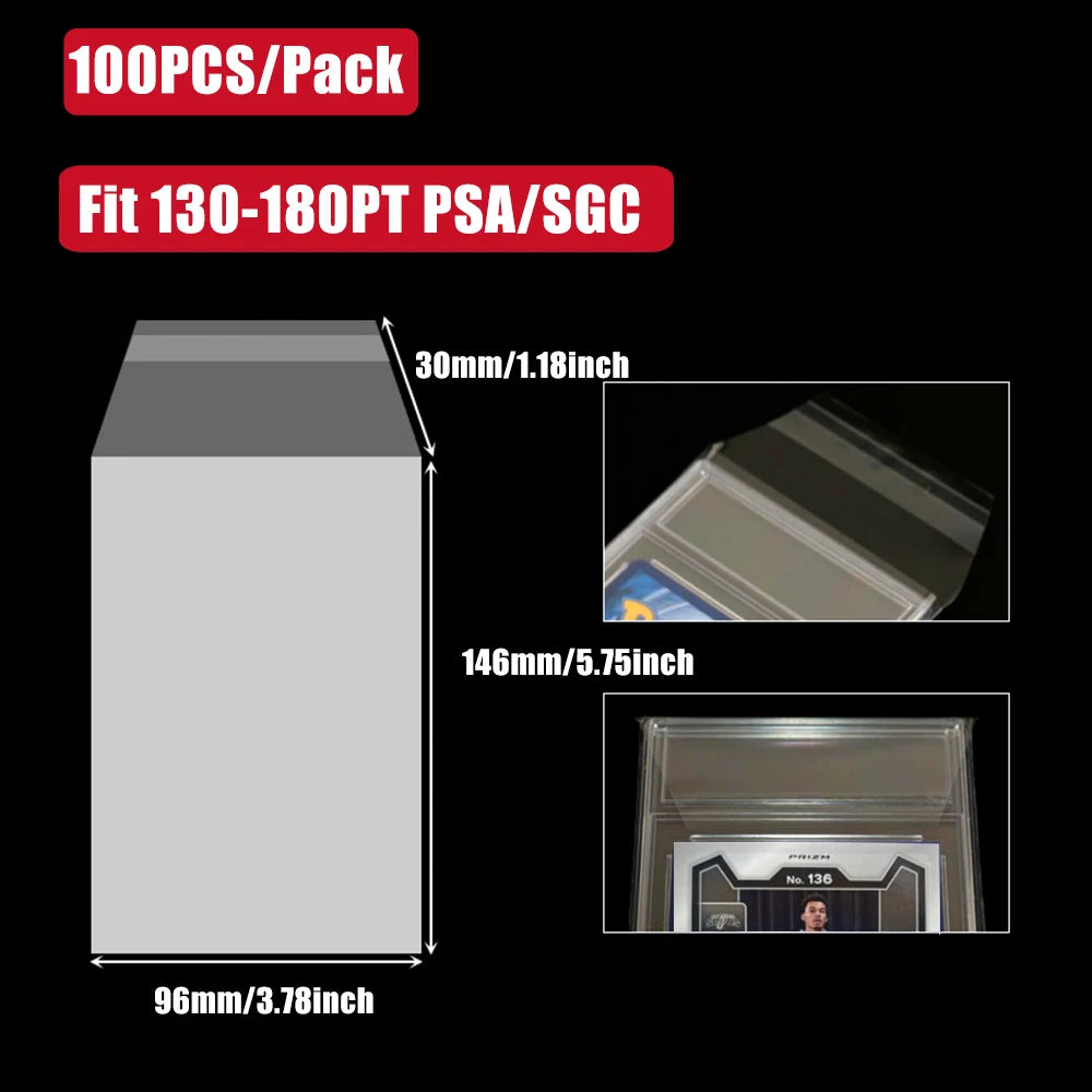100pcs Pack Graded Card Card Holders Sleeves Bags, Fits For PSA/BGS/SGC/CGC Graded Card, 35PT-180PT Card Holder Toploader