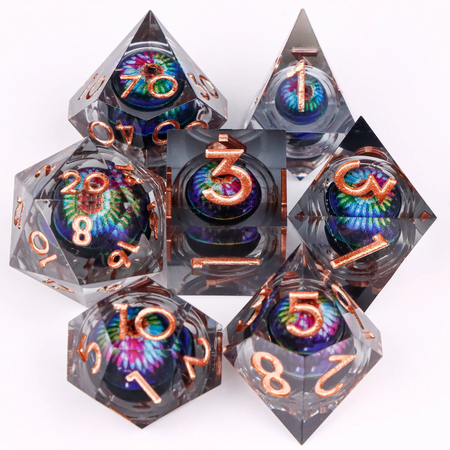 Liquid Core Dice, Green Dragon Eye Dice Set for Dungeons and Dragons, RPG Polyhedral Dice set, d&d dice, Handmade Dice Set Gifts