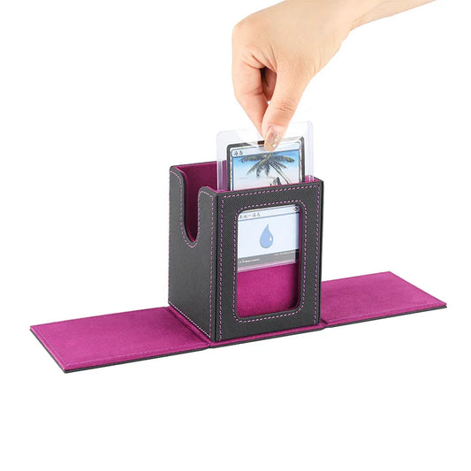 MTG Card Deck box with Display Window, Trading Card Storage Box, Can Hold 120 + Single sleeved Cards, Magnetic PU leather box