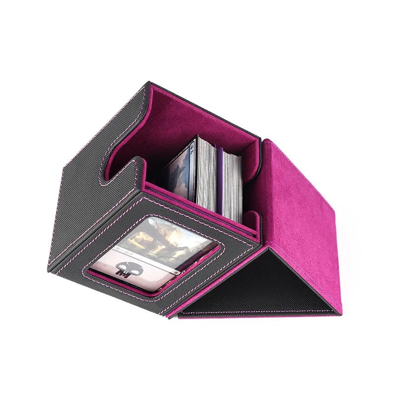 MTG Card Deck box with Display Window, Trading Card Storage Box, Can Hold 120 + Single sleeved Cards, Magnetic PU leather box