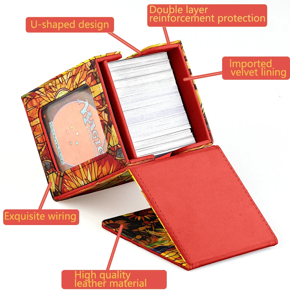 Cards Deck Box Fit For MTG Deck Box With 2 Card Dividers,2 Dice,Magic Commander Vertical Style Leather Trading Cards Storage Box