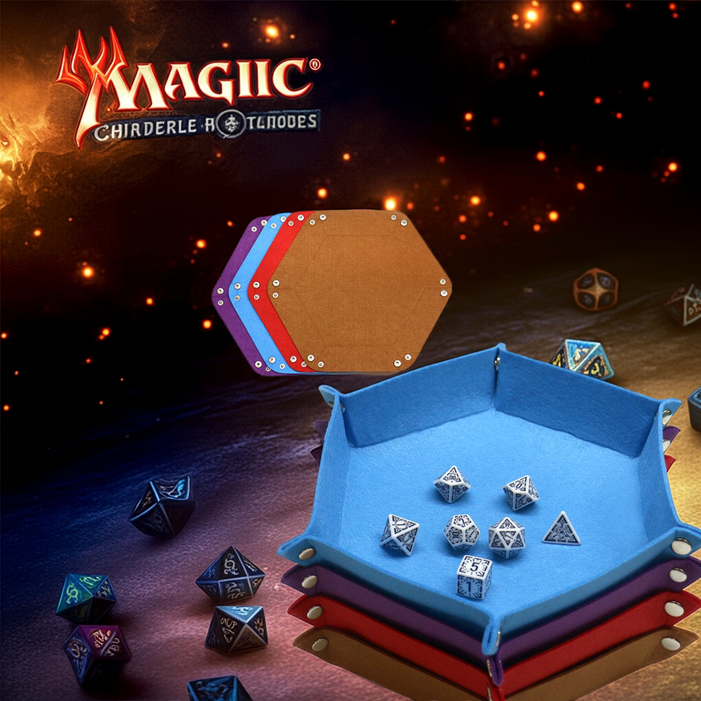 1PC Dice Tray Set Foldable Dice Trays Hexagon Dice Rolling Tray Felt Dice Holder for Dice Games Like RPG, and Other Table Games