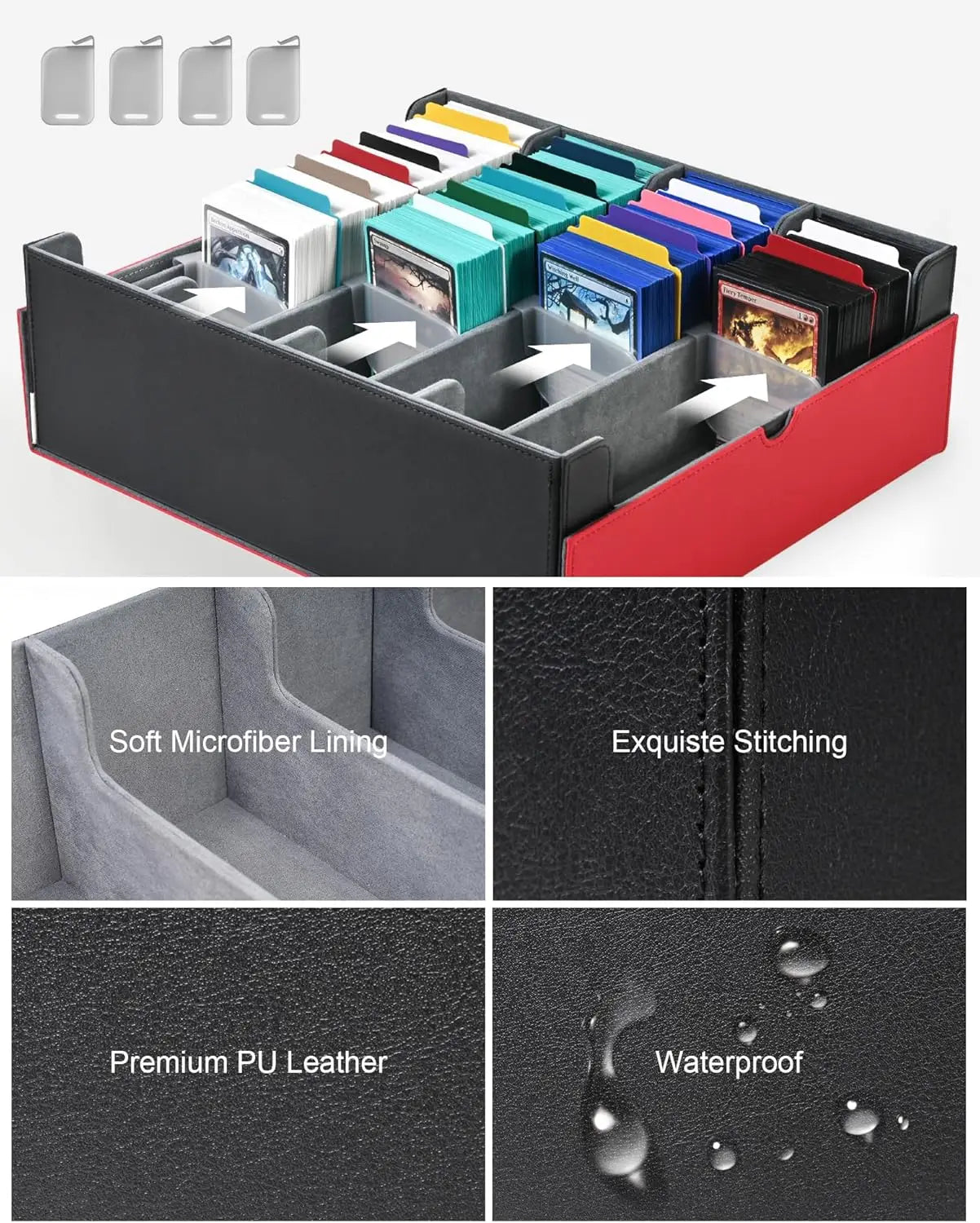 TINTEK Card Storage Box for MTG PTCG, Commander Deck Box Holds 3000+ Cards, Card Storage Case with 4 Stoppers, Card Organizer fo