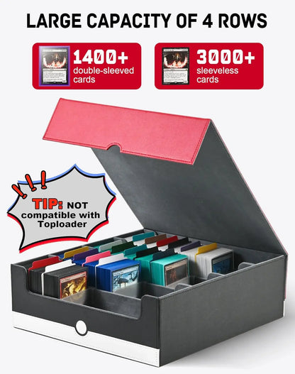 TINTEK Card Storage Box for MTG PTCG, Commander Deck Box Holds 3000+ Cards, Card Storage Case with 4 Stoppers, Card Organizer fo