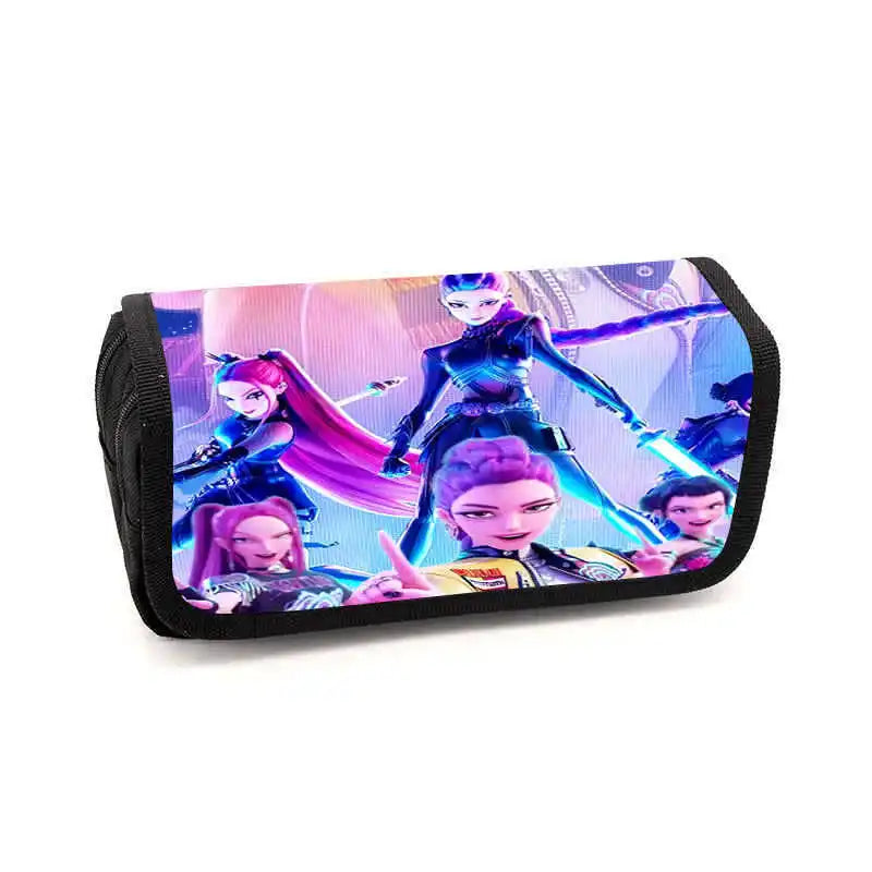 Kpop Demon Hunters Fully Printed Flap Pen Bag Stationery Box Pencil Case Primary and Secondary School Student School Bag Cartoon