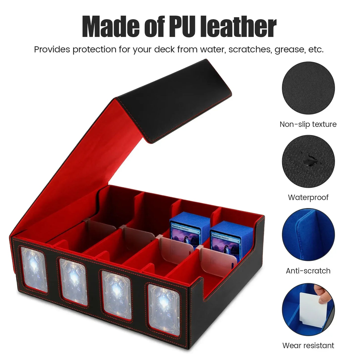 PU Leather Trading Card Storage Box Magnetic Closure Card Holder Game Collection Cards Case for Magic Game Cards Sports Cards