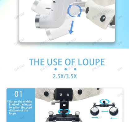 LED Dental LED Light Lamp Binocular Loupes Brightness Spot Adjustable Dental Lab 5W Headlamp for Surgical Headlight 2.5X 3.5X