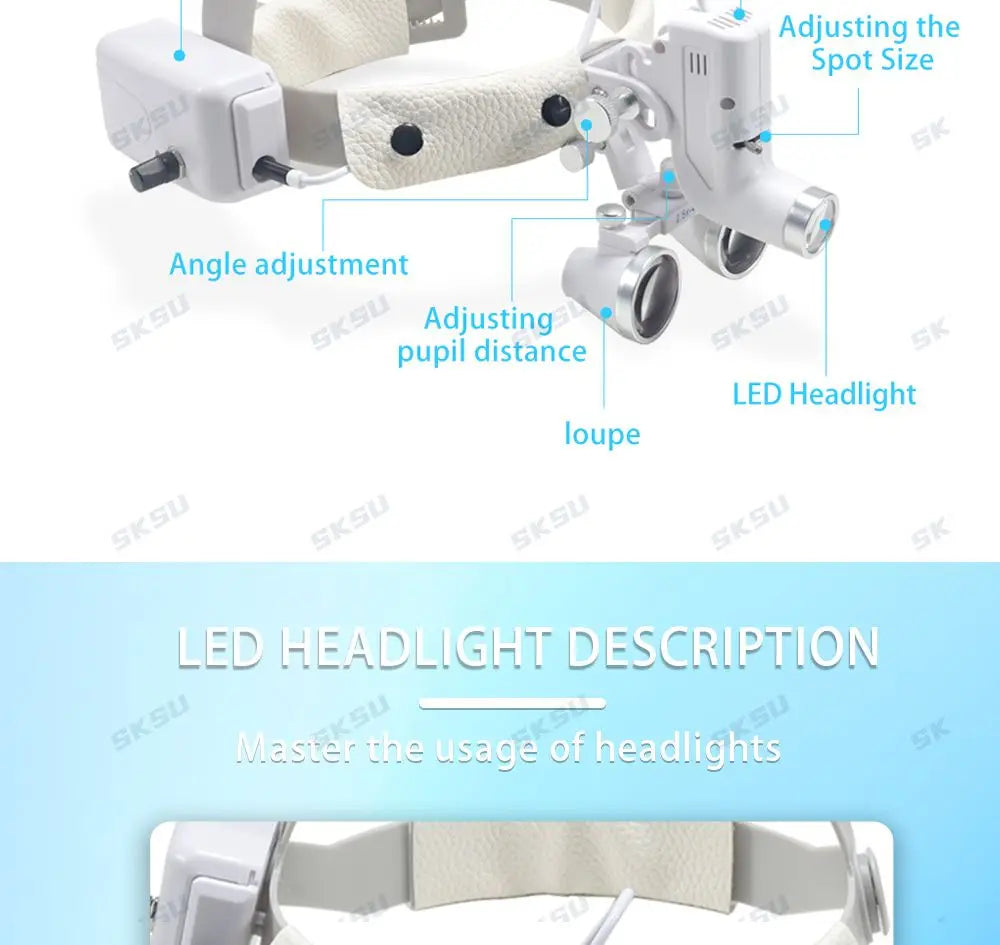 LED Dental LED Light Lamp Binocular Loupes Brightness Spot Adjustable Dental Lab 5W Headlamp for Surgical Headlight 2.5X 3.5X