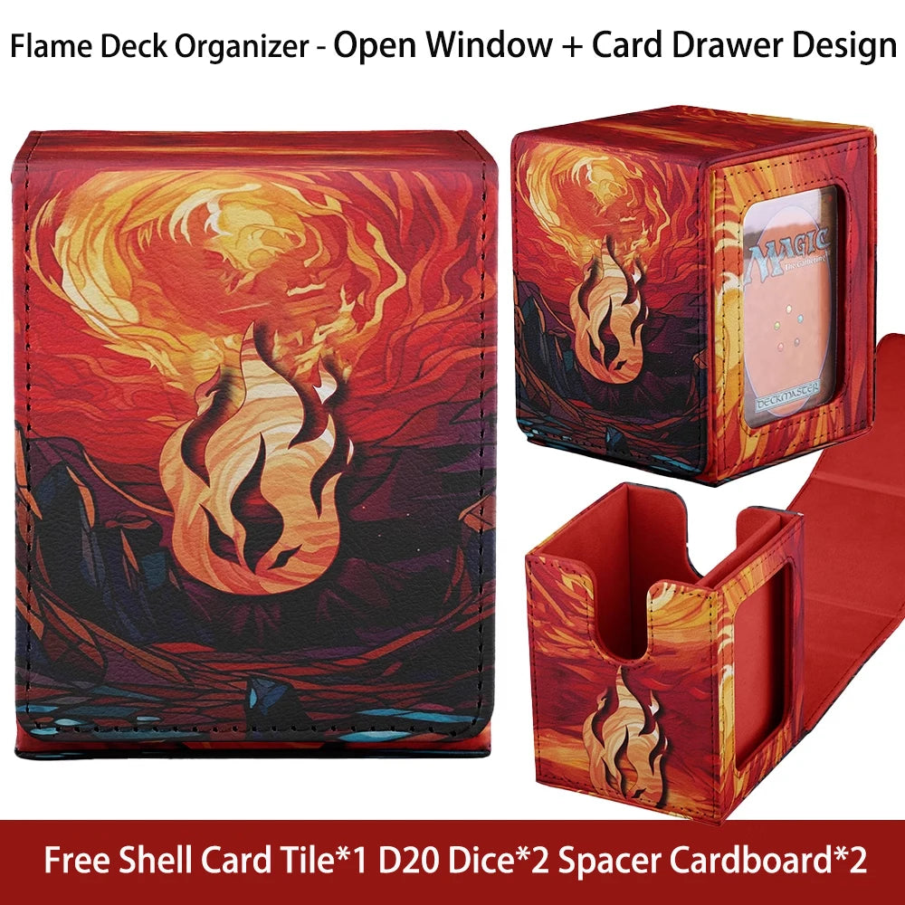 Cards Deck Box Fit For MTG Deck Box With 2 Card Dividers,2 Dice,Magic Commander Vertical Style Leather Trading Cards Storage Box