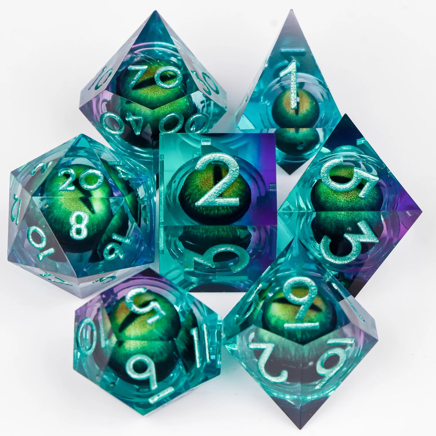 Liquid Core Dice, Green Dragon Eye Dice Set for Dungeons and Dragons, RPG Polyhedral Dice set, d&d dice, Handmade Dice Set Gifts