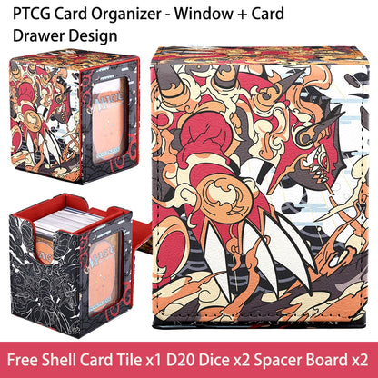 Cards Deck Box Fit For MTG Deck Box With 2 Card Dividers,2 Dice,Magic Commander Vertical Style Leather Trading Cards Storage Box