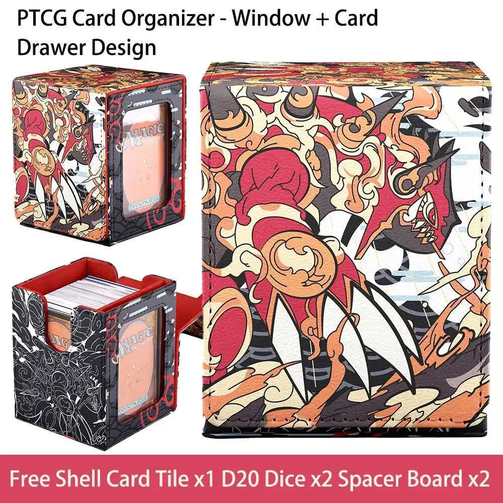 TCG Deck Box 100+ PU Windowed Single Deck PTCG DCG Tabletop Gametrading Cards Storage Box Free 35tp Shell Deck 2 Spacers  2 Dice