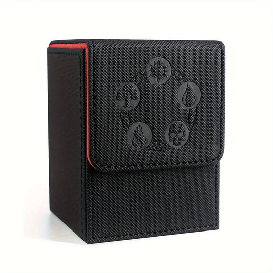 Card Deck Box, Copyrighted Design，Fits 100+ Single Sleeved Cards, Magnetic Closure PU Leather Card Box for TCG Cards