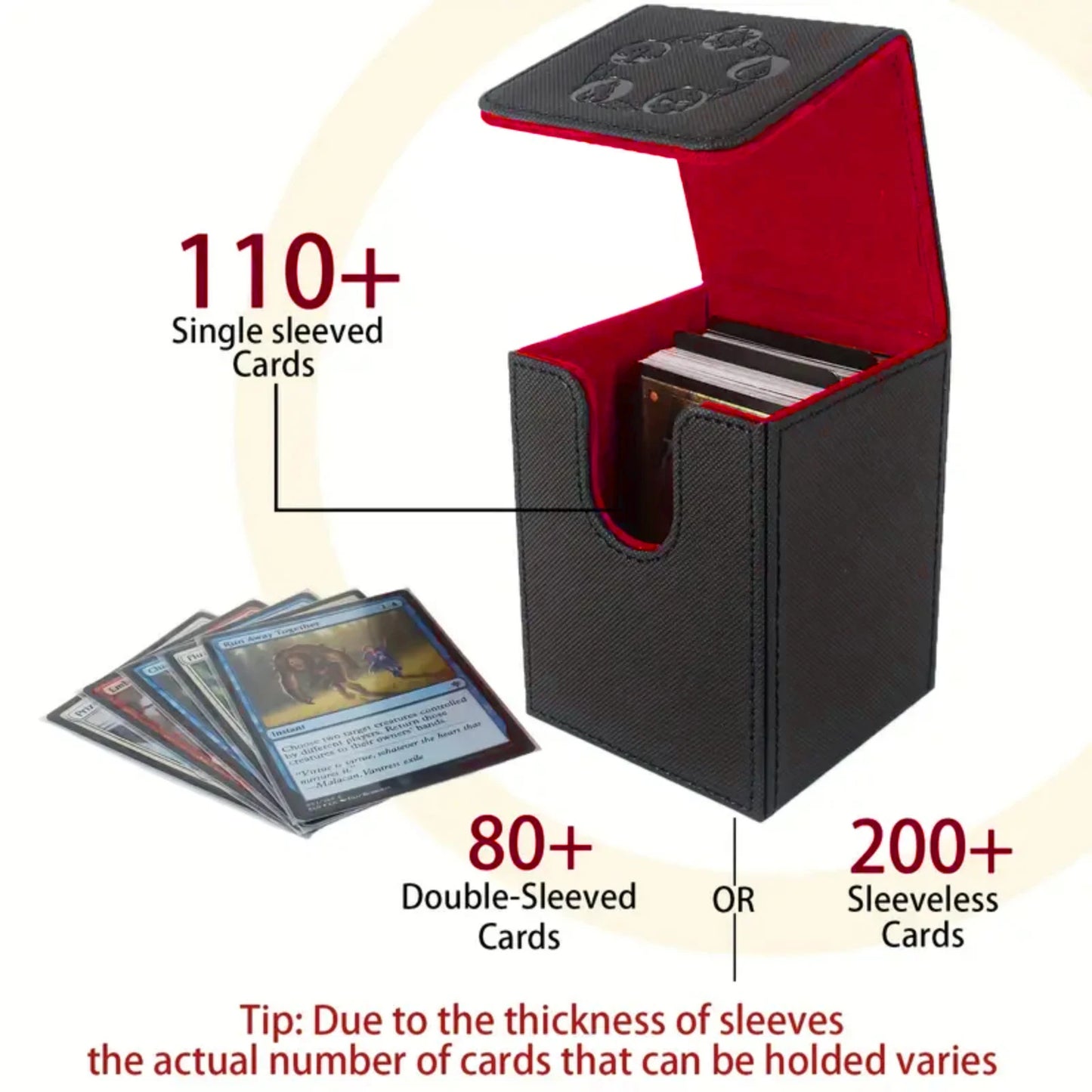 Card Deck Box, Copyrighted Design，Fits 100+ Single Sleeved Cards, Magnetic Closure PU Leather Card Box for TCG Cards