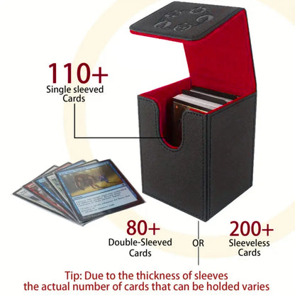Card Deck Box, Copyrighted Design，Fits 100+ Single Sleeved Cards, Magnetic Closure PU Leather Card Box for TCG Cards