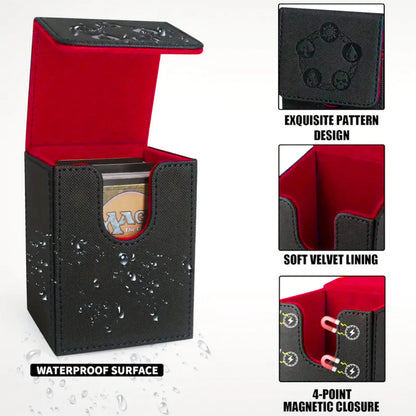 Card Deck Box, Copyrighted Design，Fits 100+ Single Sleeved Cards, Magnetic Closure PU Leather Card Box for TCG Cards
