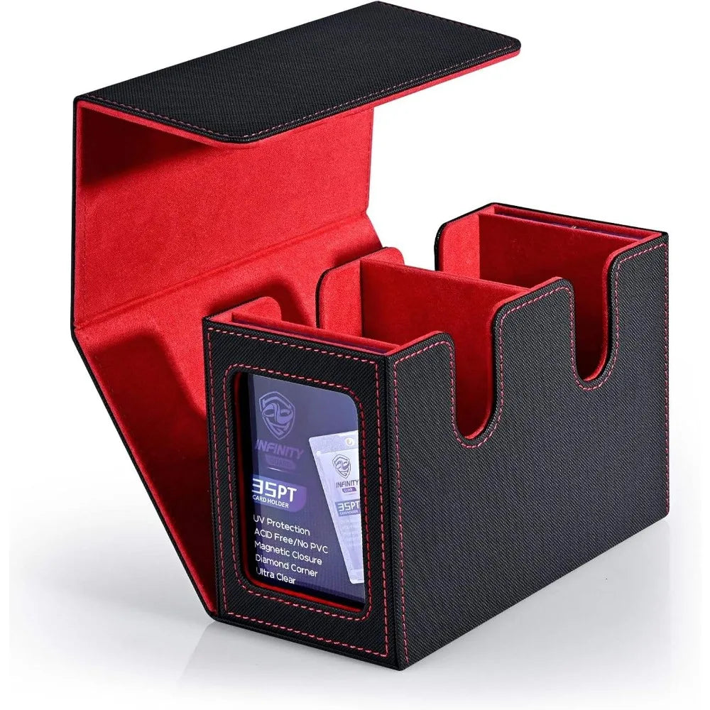 480+ Trading Card Deck Box  with 2pcs Toploader Double Window Commander Display Organizer for MTG TCG CCG Tabletop Gaming Deck