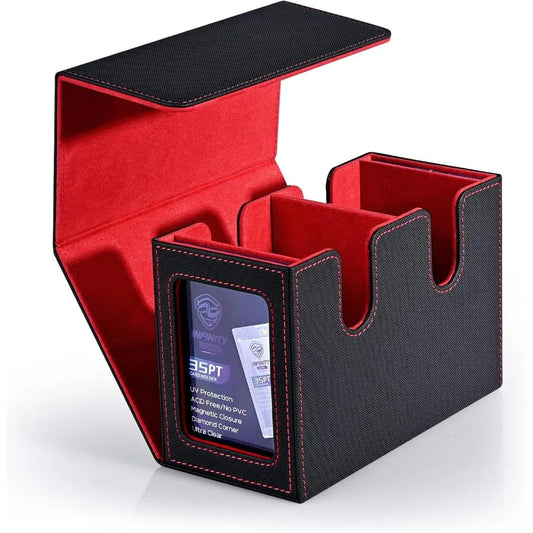 480+ Trading Card Deck Box  with 2pcs Toploader Double Window Commander Display Organizer for MTG TCG CCG Tabletop Gaming Deck