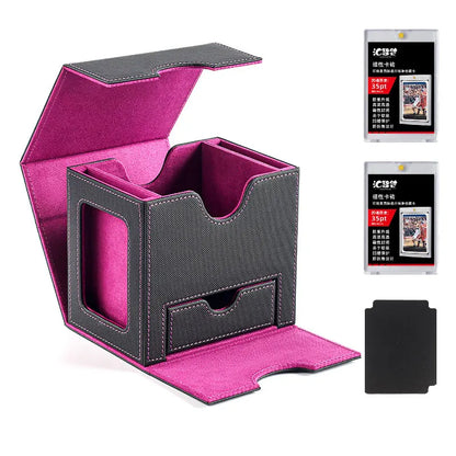 card Deck Box for MTG, Double Storage Box with 2 Commander Display & 1 Dice Tray, Organizer for TCG for Pokemon for YuGiOh