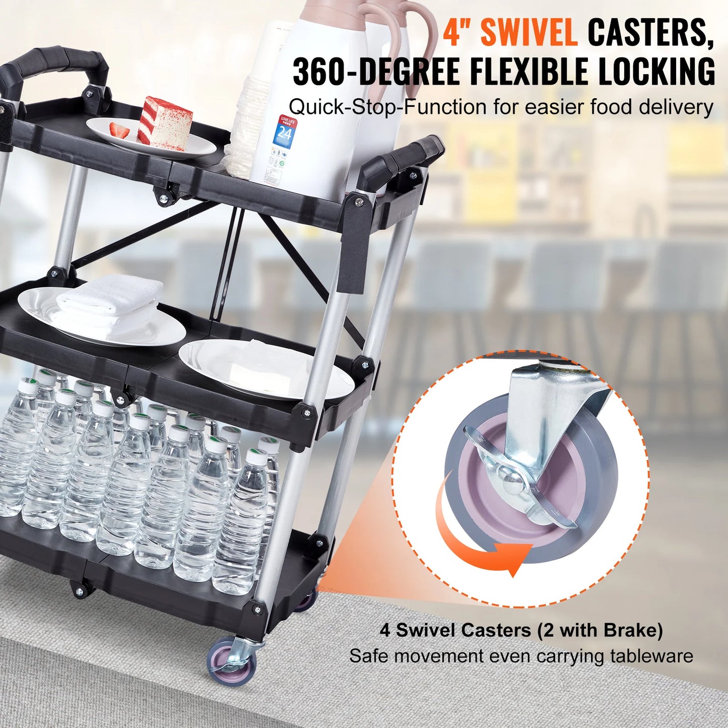 SucceBuy 3 Tier Folding Rolling Utility Cart Storage Shelf Movable Gap Rack Serving Cart Slide Organizer for Kitchen Bathroom