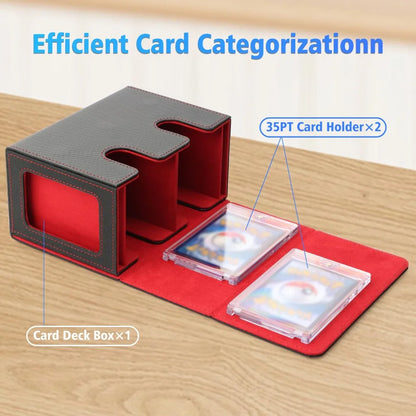 480+ Trading Card Deck Box  with 2pcs Toploader Double Window Commander Display Organizer for MTG TCG CCG Tabletop Gaming Deck