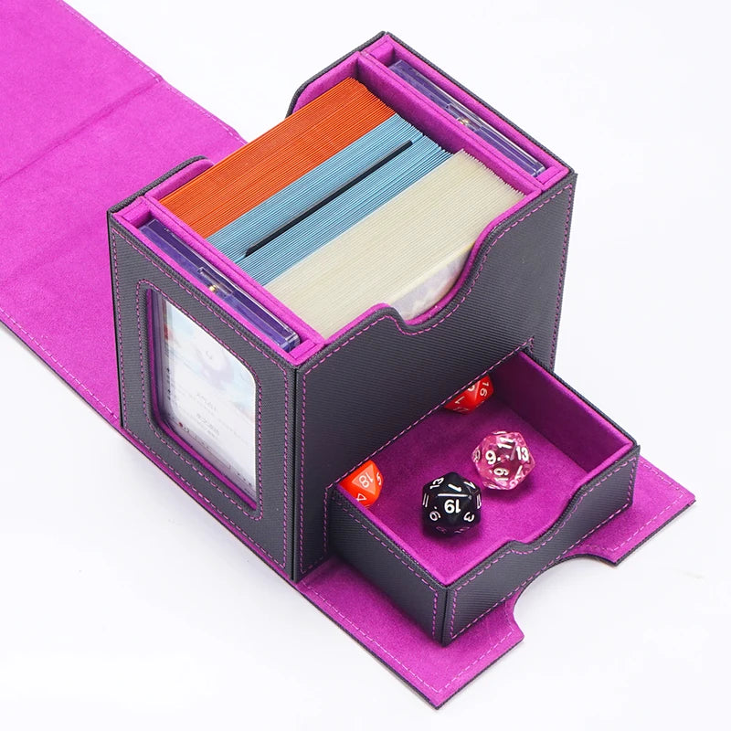 card Deck Box for MTG, Double Storage Box with 2 Commander Display & 1 Dice Tray, Organizer for TCG for Pokemon for YuGiOh