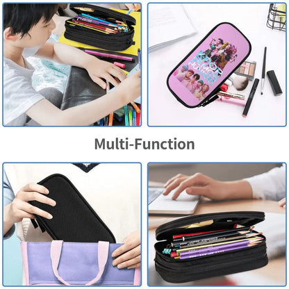 Kpop Demon Hunters Animated Kpop Films Pencil Case College Pencil Bag Students Zipper School Pencil Cases Pattern Stationery