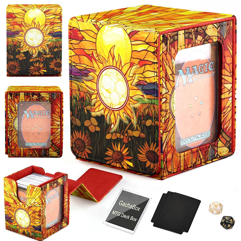 Cards Deck Box Fit For MTG Deck Box With 2 Card Dividers,2 Dice,Magic Commander Vertical Style Leather Trading Cards Storage Box