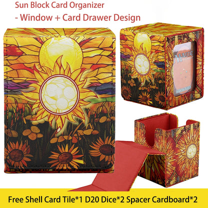 Cards Deck Box Fit For MTG Deck Box With 2 Card Dividers,2 Dice,Magic Commander Vertical Style Leather Trading Cards Storage Box