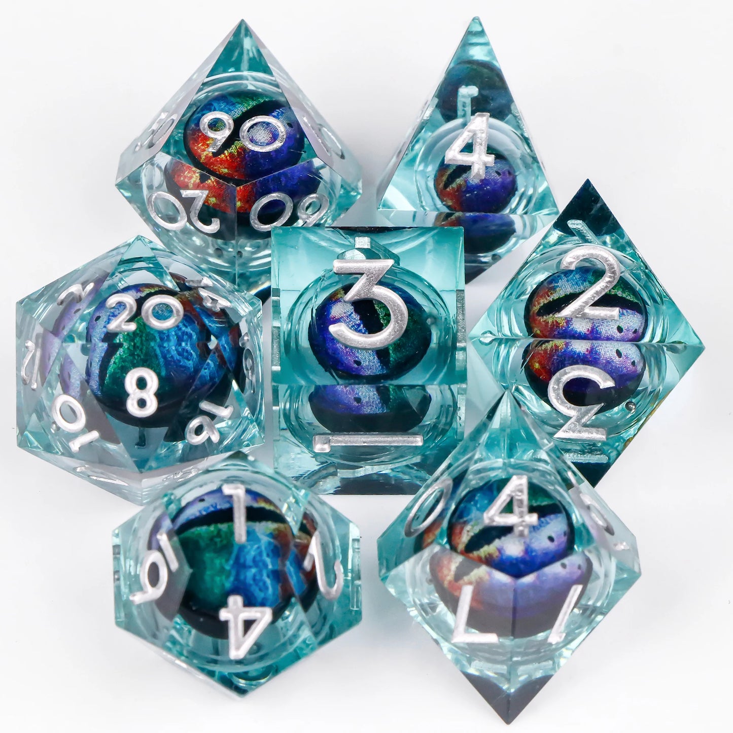 Liquid Core Dice, Green Dragon Eye Dice Set for Dungeons and Dragons, RPG Polyhedral Dice set, d&d dice, Handmade Dice Set Gifts