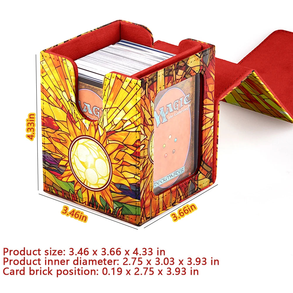 Cards Deck Box Fit For MTG Deck Box With 2 Card Dividers,2 Dice,Magic Commander Vertical Style Leather Trading Cards Storage Box