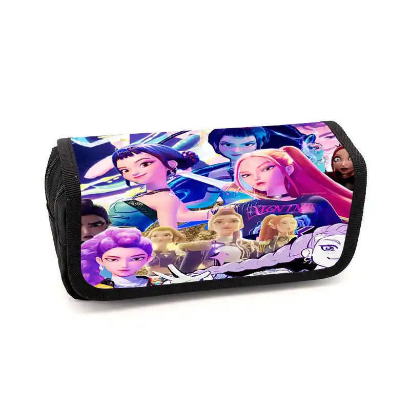 Kpop Demon Hunters Fully Printed Flap Pen Bag Stationery Box Pencil Case Primary and Secondary School Student School Bag Cartoon