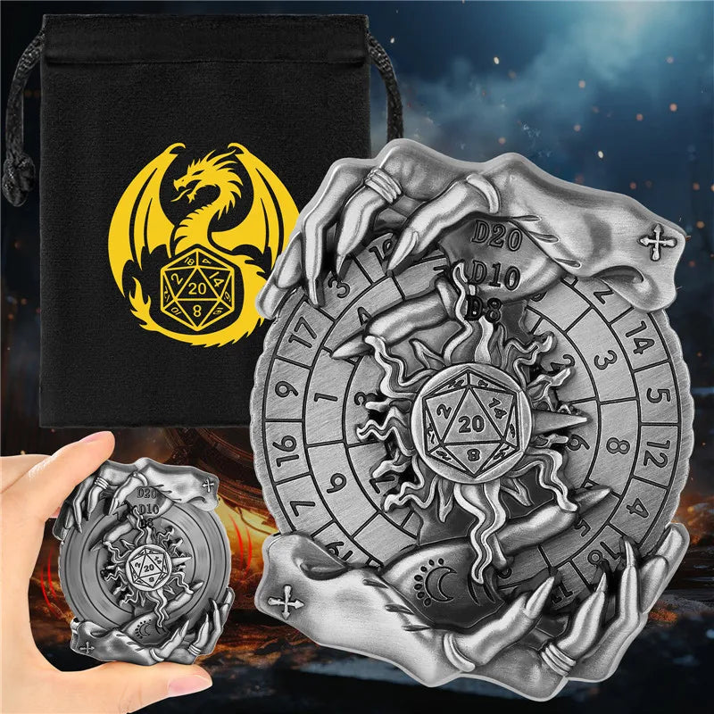 Creative Magic Hand Design Metal Dice Spinner 7-in-1 Dice Rotating Roller Entertainment Role Play Gaming Accessory Wedding Gift