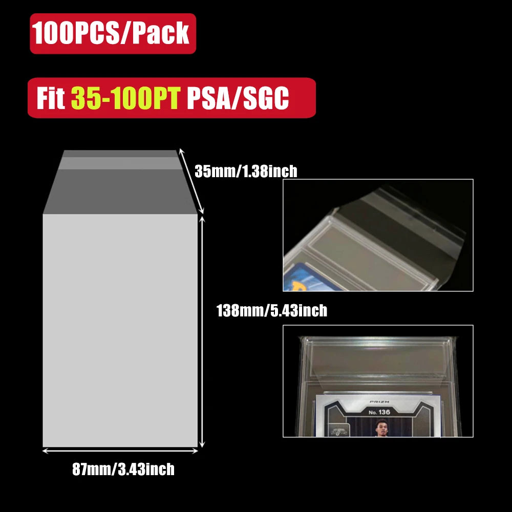100pcs Pack Graded Card Card Holders Sleeves Bags, Fits For PSA/BGS/SGC/CGC Graded Card, 35PT-180PT Card Holder Toploader