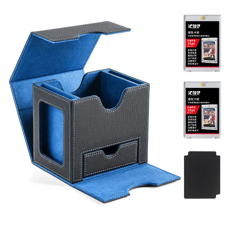 card Deck Box for MTG, Double Storage Box with 2 Commander Display & 1 Dice Tray, Organizer for TCG for Pokemon for YuGiOh