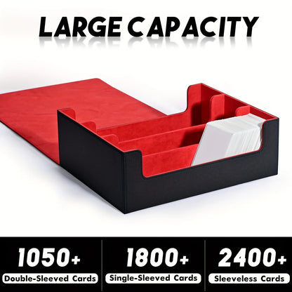 Trading card storage box, can hold 1800+ single decks, magnetic closure PU leather card box, fits for TCG,Yugion cards