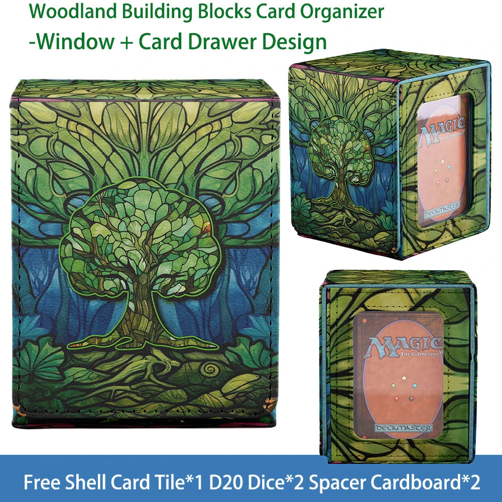 Cards Deck Box Fit For MTG Deck Box With 2 Card Dividers,2 Dice,Magic Commander Vertical Style Leather Trading Cards Storage Box