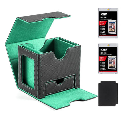 card Deck Box for MTG, Double Storage Box with 2 Commander Display & 1 Dice Tray, Organizer for TCG for Pokemon for YuGiOh