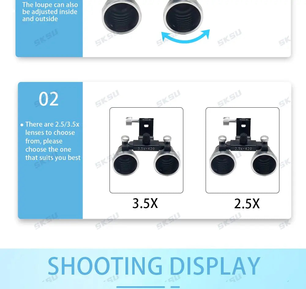 LED Dental LED Light Lamp Binocular Loupes Brightness Spot Adjustable Dental Lab 5W Headlamp for Surgical Headlight 2.5X 3.5X