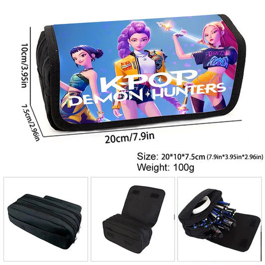 Kpop Demon Hunters Fully Printed Flap Pen Bag Stationery Box Pencil Case Primary and Secondary School Student School Bag Cartoon