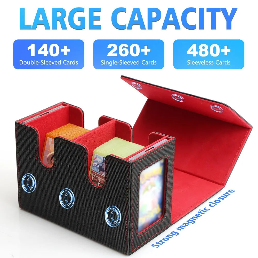 480+ Trading Card Deck Box  with 2pcs Toploader Double Window Commander Display Organizer for MTG TCG CCG Tabletop Gaming Deck