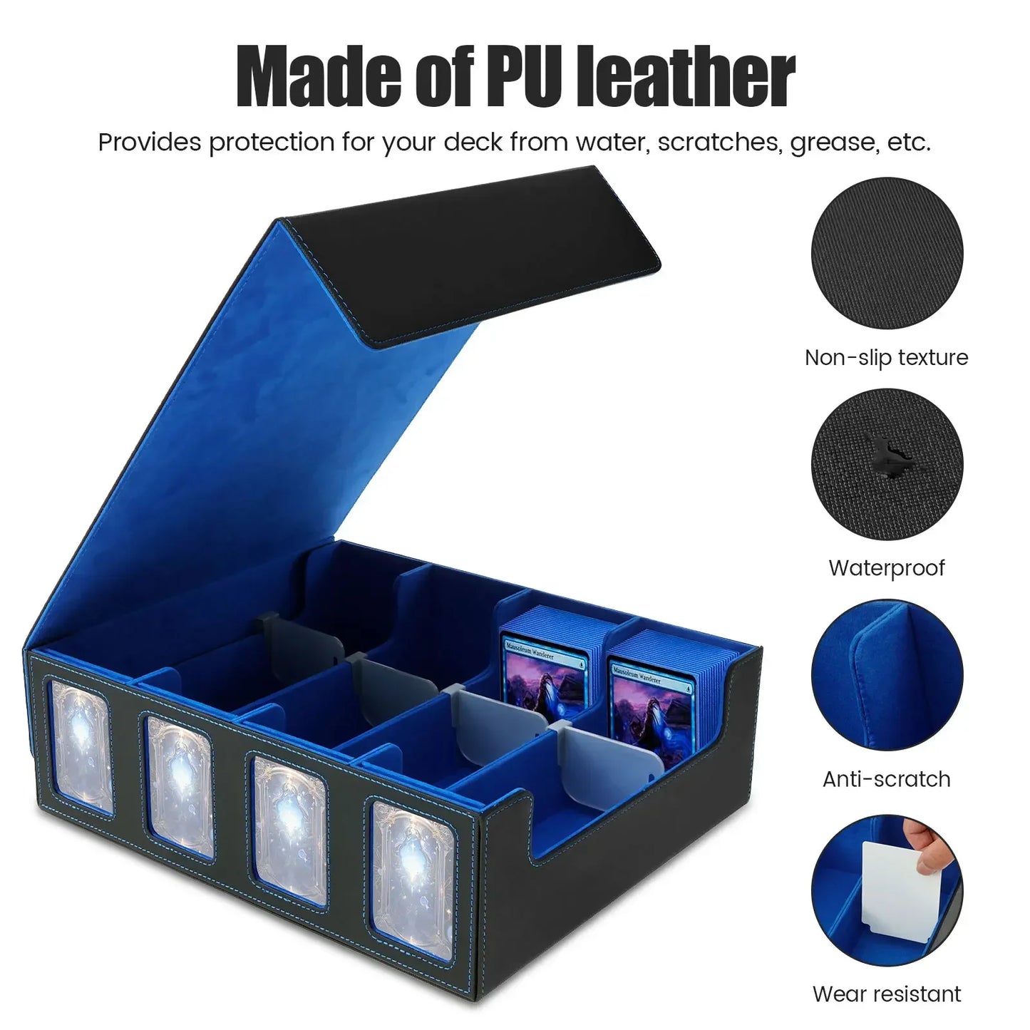 PU Leather Trading Card Storage Box Magnetic Closure Card Holder Game Collection Cards Case for Magic Game Cards Sports Cards