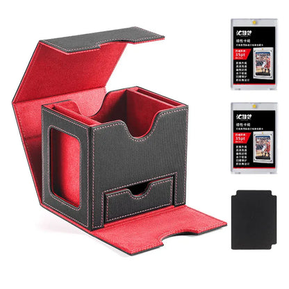 card Deck Box for MTG, Double Storage Box with 2 Commander Display & 1 Dice Tray, Organizer for TCG for Pokemon for YuGiOh