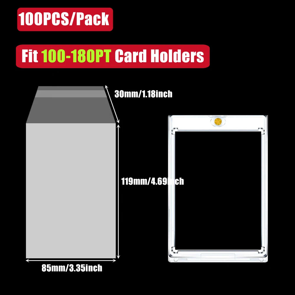 100pcs Pack Graded Card Card Holders Sleeves Bags, Fits For PSA/BGS/SGC/CGC Graded Card, 35PT-180PT Card Holder Toploader
