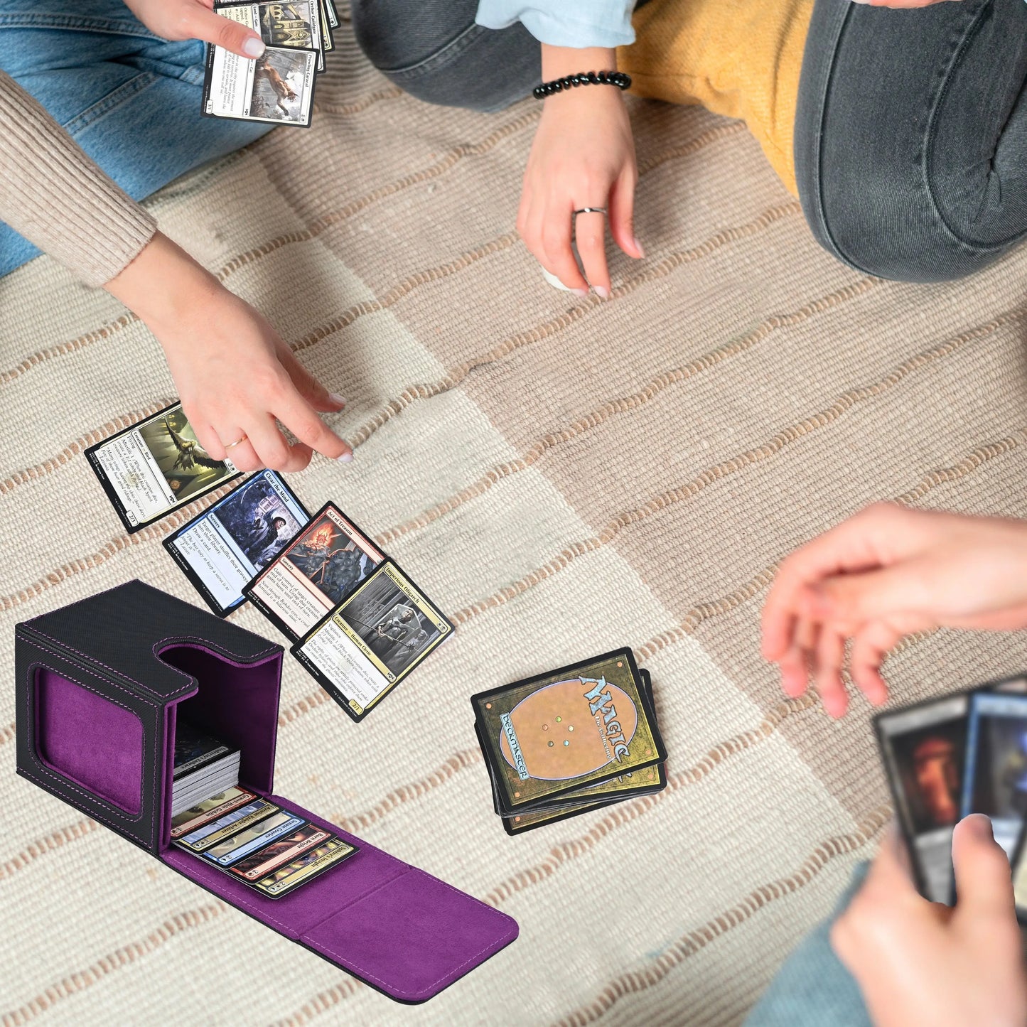 Magic The Gathering Commander Card Deck box with Display Window, Trading Card Storage Box, Can Hold 120 + Single sleeved Cards, Magnetic PU leather box