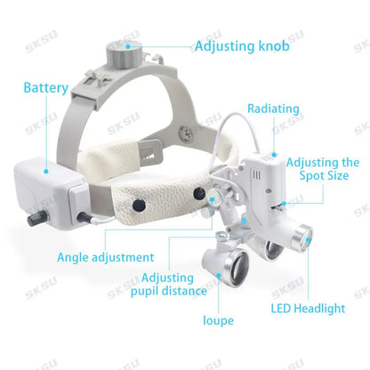 LED Dental LED Light Lamp Binocular Loupes Brightness Spot Adjustable Dental Lab 5W Headlamp for Surgical Headlight 2.5X 3.5X