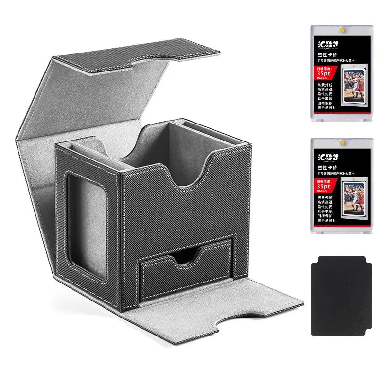 card Deck Box for MTG, Double Storage Box with 2 Commander Display & 1 Dice Tray, Organizer for TCG for Pokemon for YuGiOh